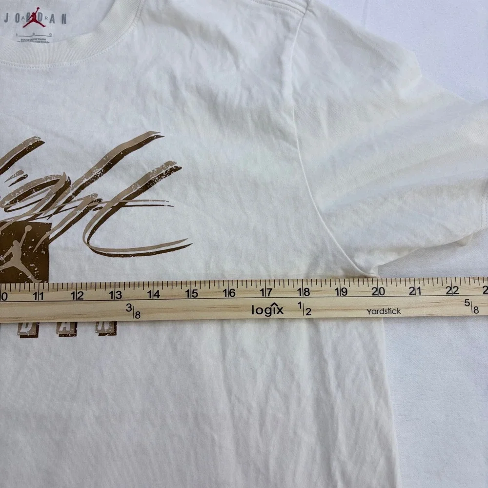Jordan Flight T-Shirt Graphic Print White Brown Jumpman Logo‎ Size L